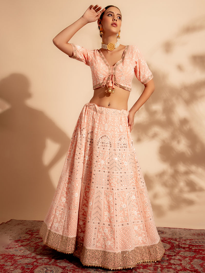 Dark Peach Designer Georgette Lehenga Choli