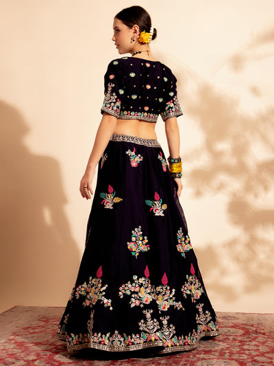 Dark Purple Designer Organza Lehenga Choli