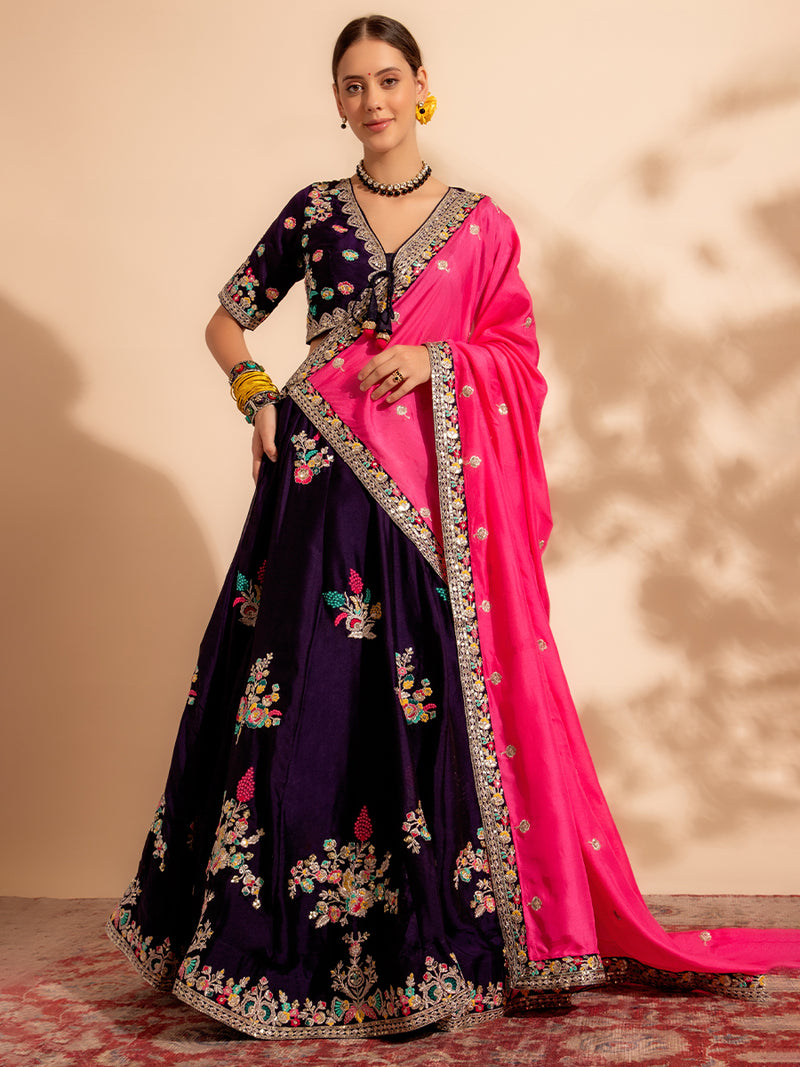 Dark Purple Designer Organza Lehenga Choli