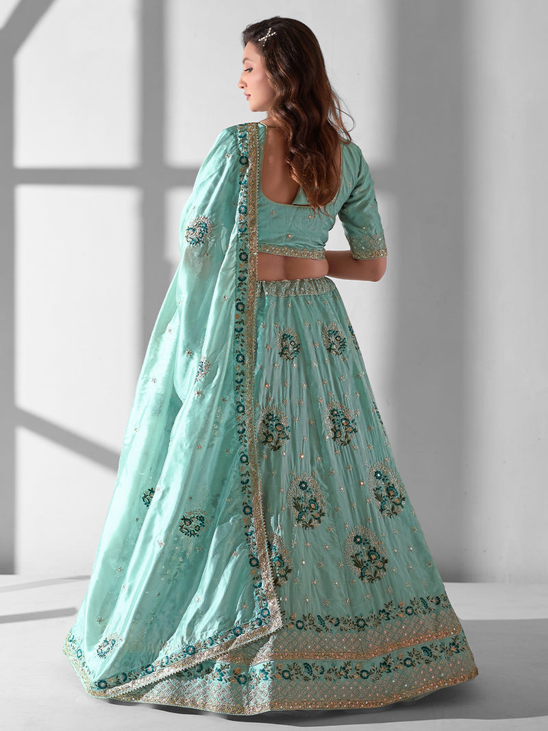 Sky Blue Designer Organza Lehenga Choli