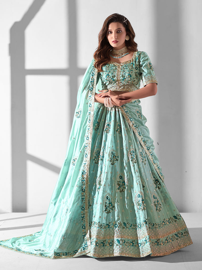 Sky Blue Designer Organza Lehenga Choli