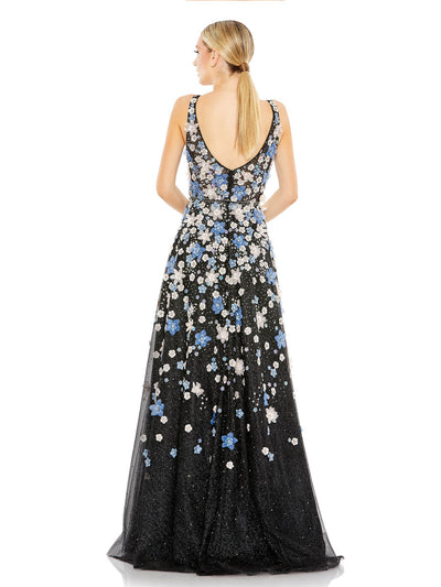 Floral Applique Sleeveless A-Line Evening Gown