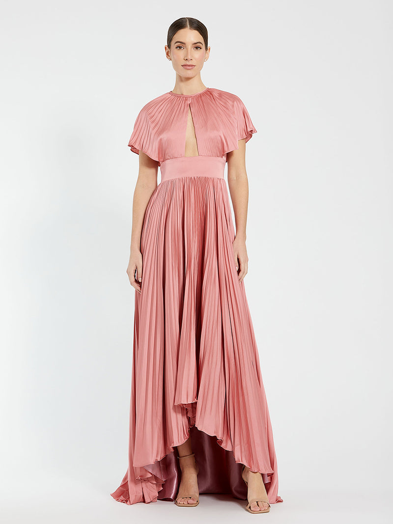 Pink Front Cutout High Low Pleated Gown