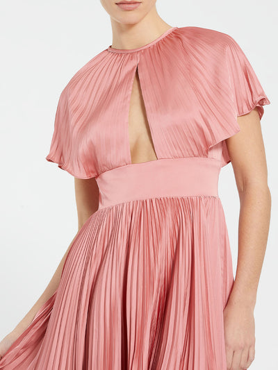 Pink Front Cutout High Low Pleated Gown