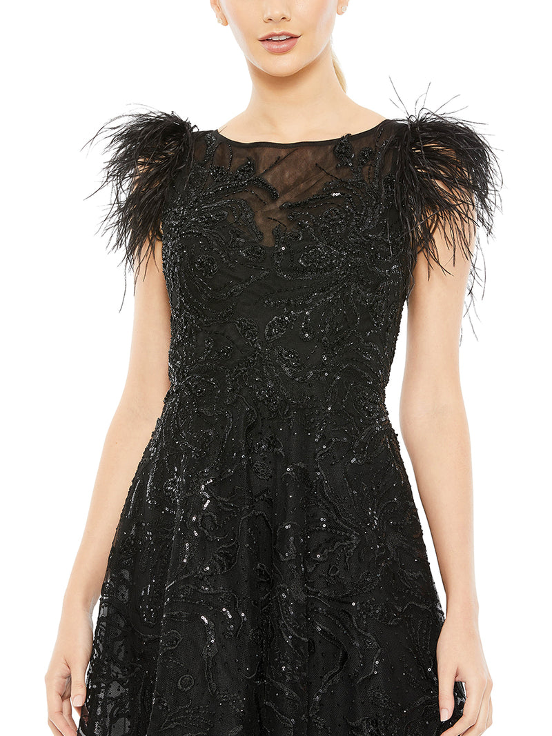 Feather Shoulder Embellished Dress