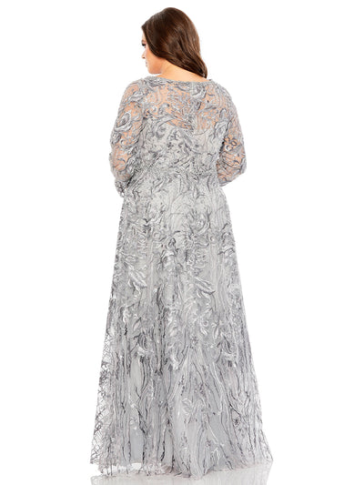 Long Sleeve High Neckline Embroidered Gown