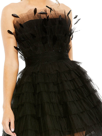 Feathered Strapless Tulle Fit And Flare Dress