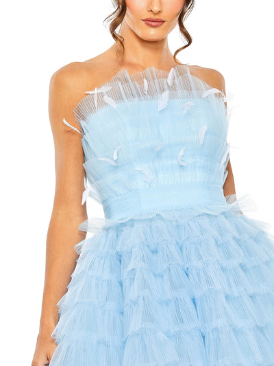 Feathered Strapless Tulle Fit And Flare Dress