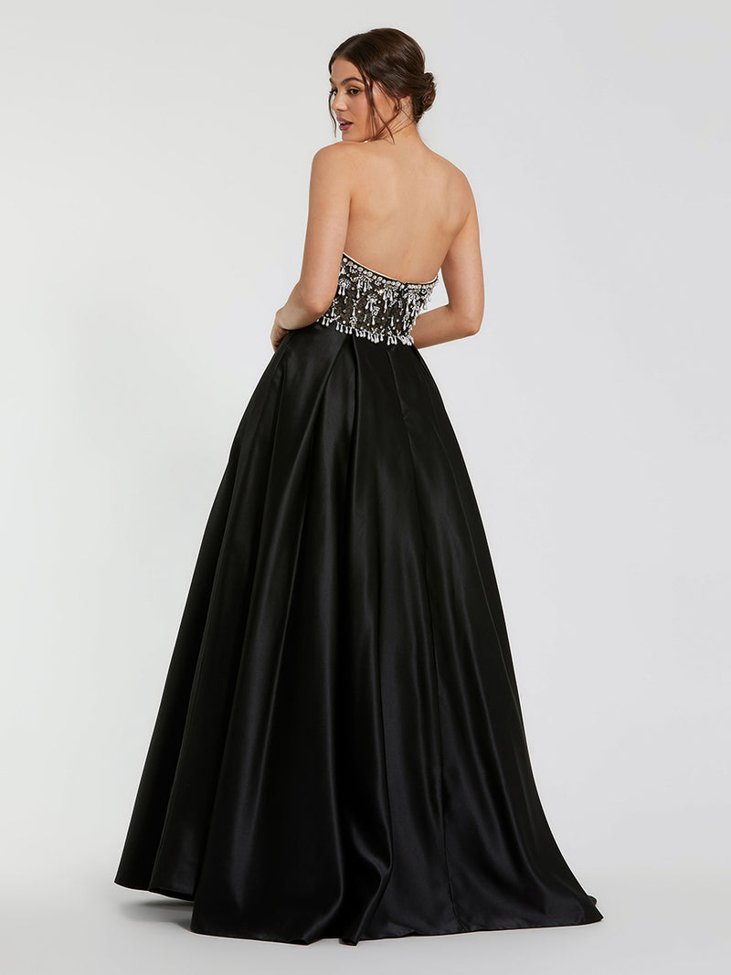 Black Strapless Embellished Top Satin Ballgown