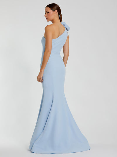Blue One Shoulder Mermaid Gown With 3D Flower
