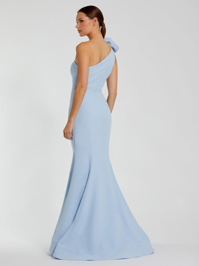 Blue One Shoulder Mermaid Gown With 3D Flower