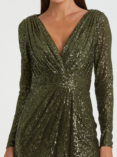 Sequined Long Sleeve Gown