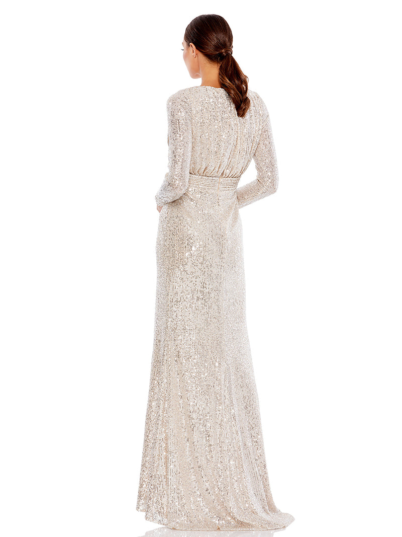 Sequined Long Sleeve Gown