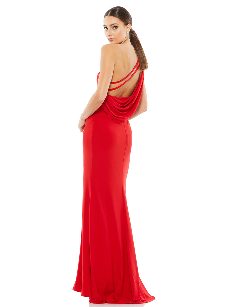 Jersey One Shoulder Draped Back Gown