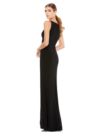 Faux Wrap Sleeveless V Neck Gown