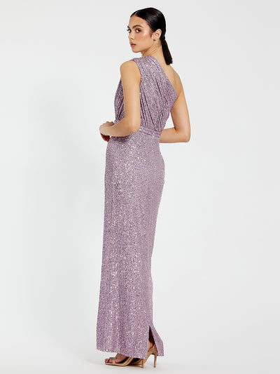 Sequined Ruched One Shoulder Gown