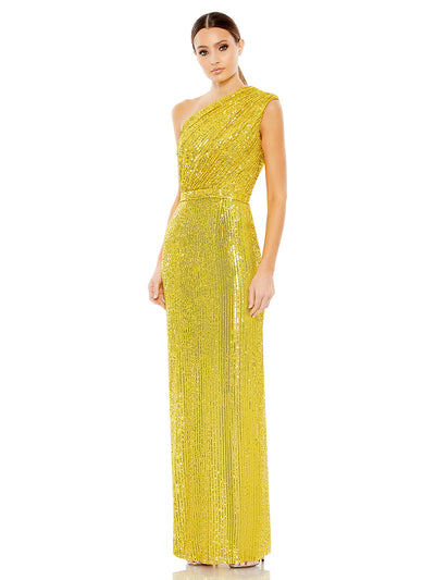 Sequined Ruched One Shoulder Gown