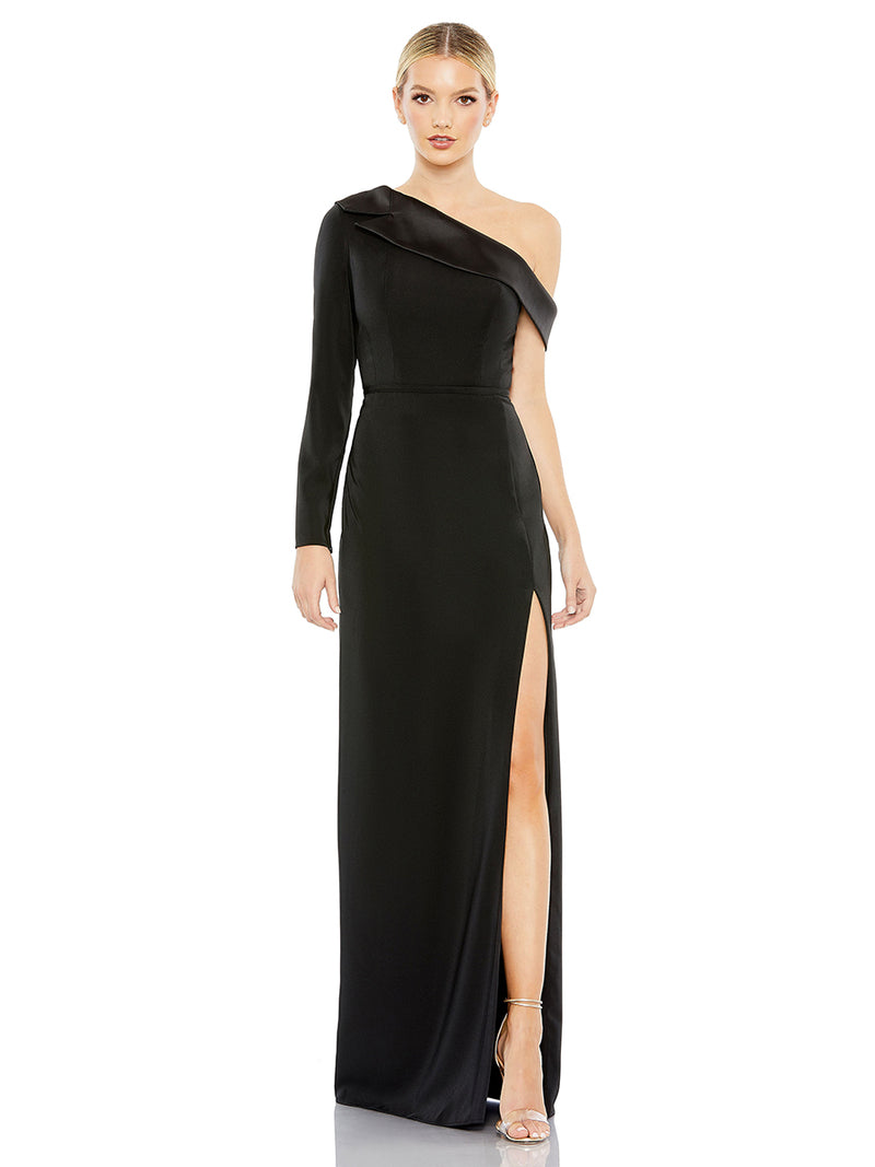 Black Long Sleeve Drop Shoulder Evening Gown