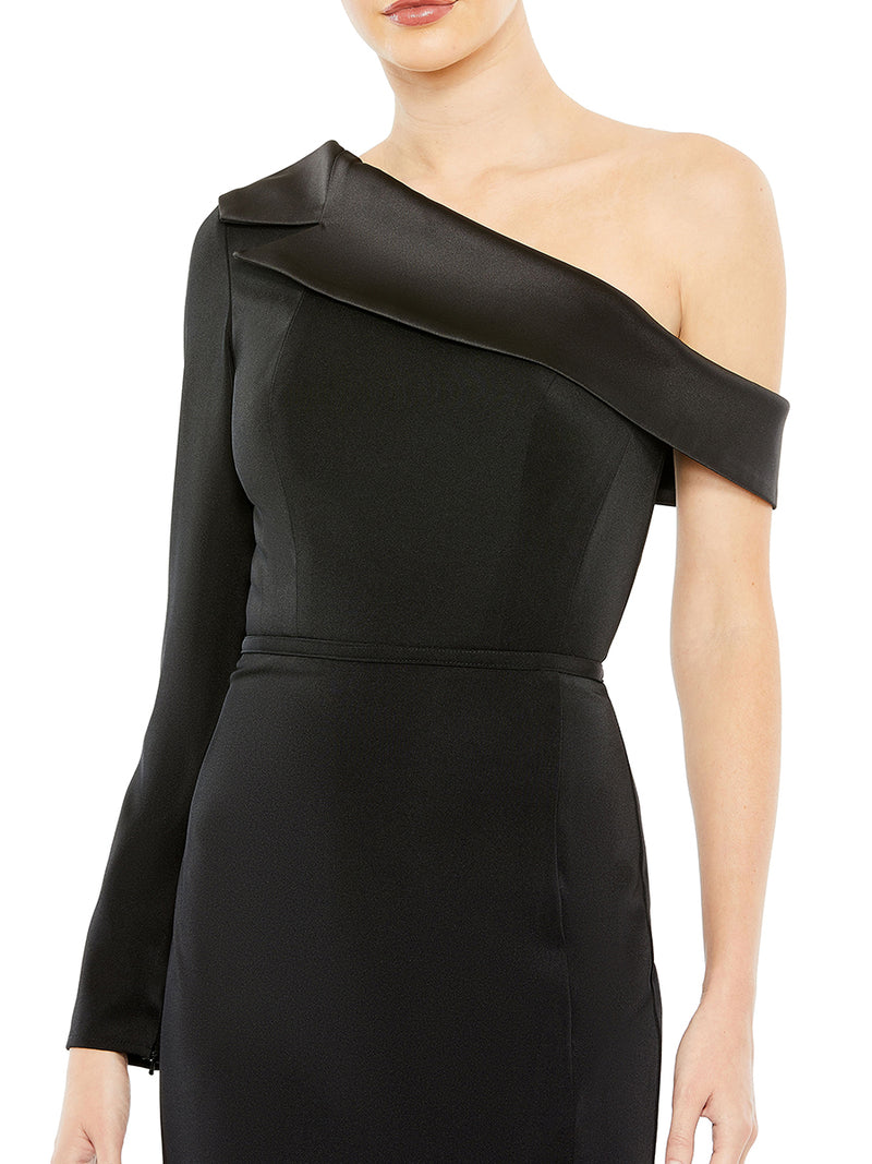 Black Long Sleeve Drop Shoulder Evening Gown