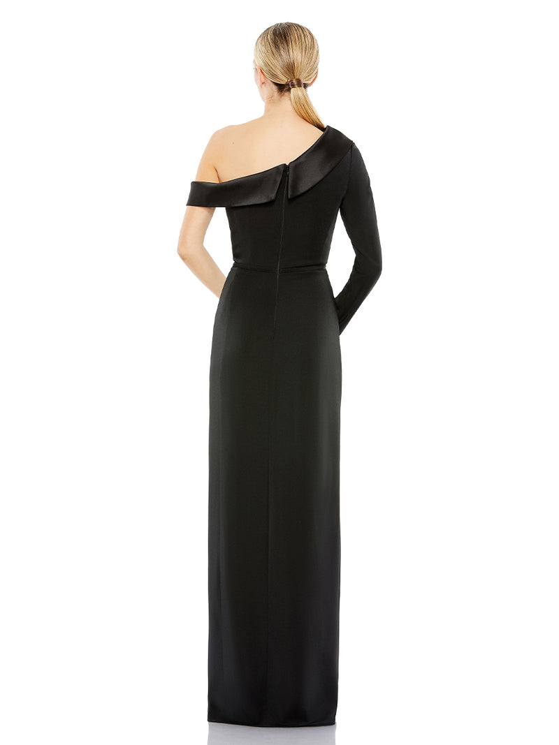 Black Long Sleeve Drop Shoulder Evening Gown