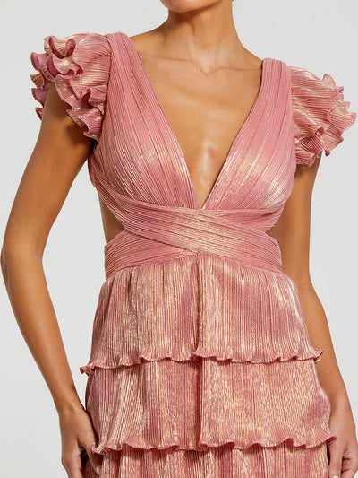 Ruffle Tiered Criss Cross Lace Up Gown