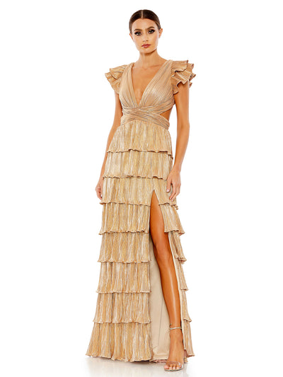 Ruffle Tiered Criss Cross Lace Up Gown