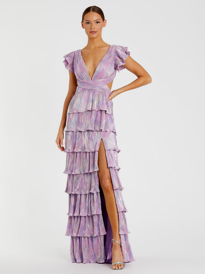 Ruffle Tiered Criss Cross Lace Up Gown