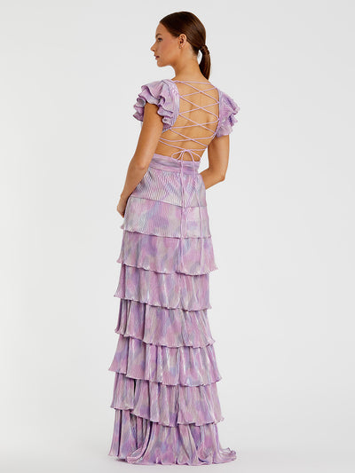 Ruffle Tiered Criss Cross Lace Up Gown
