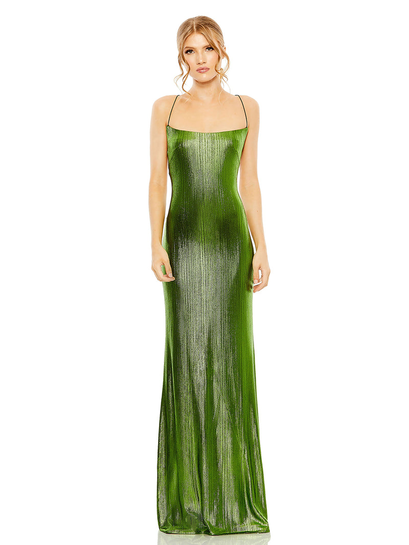 Metallic Corset Back Column Gown