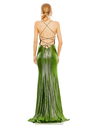 Metallic Corset Back Column Gown