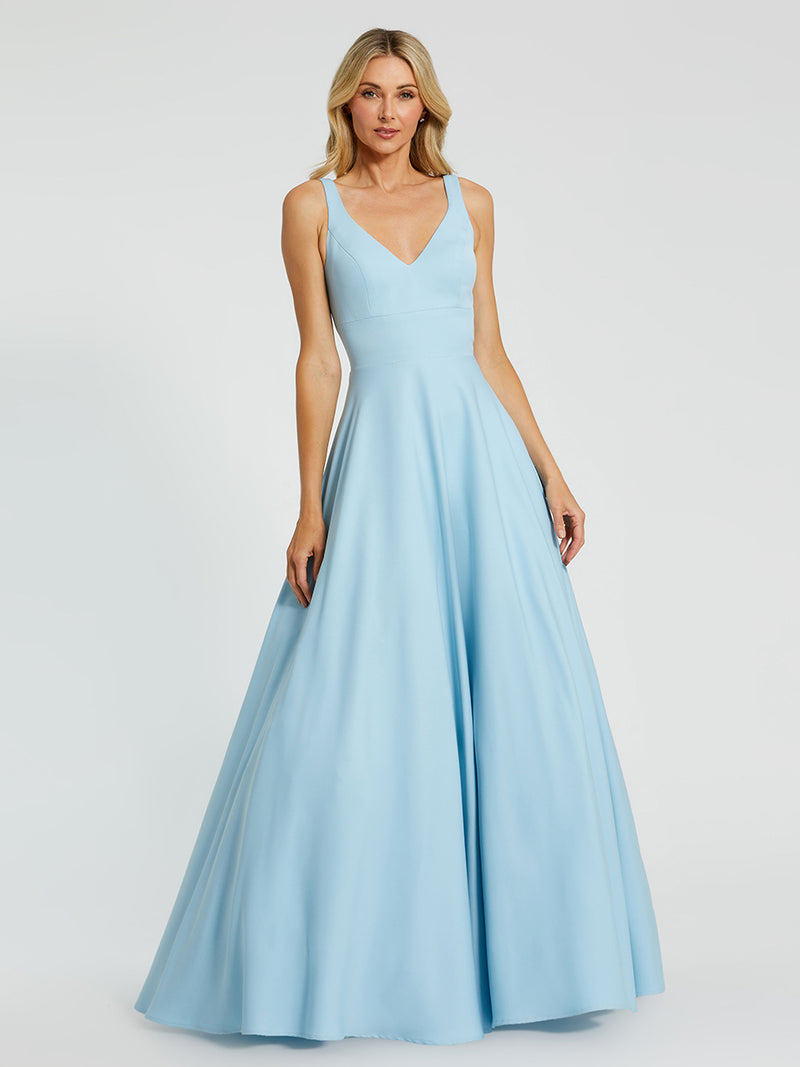 Blue Classic Sleeveless A-Line Ballgown with Pockets