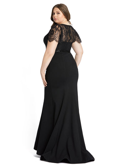 Lace Illusion High Neck Cap Sleeve Gown