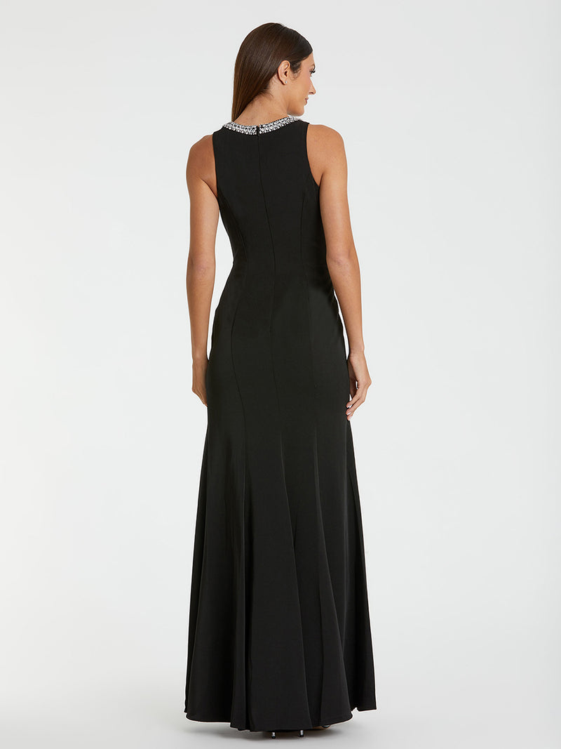 Black Embellished Neck Trumpet Gown