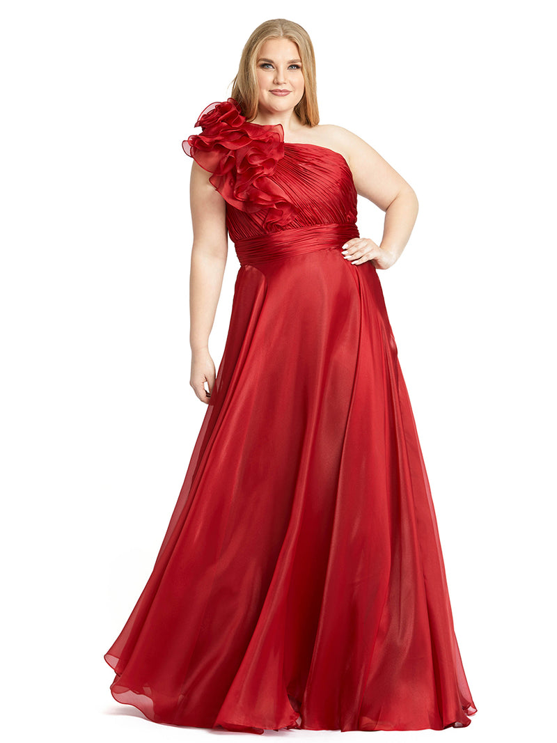 One-shoulder Ruffle Evening Gown (plus)