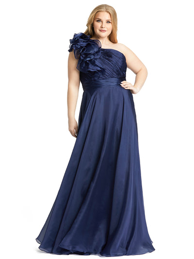 One-shoulder Ruffle Evening Gown (plus)