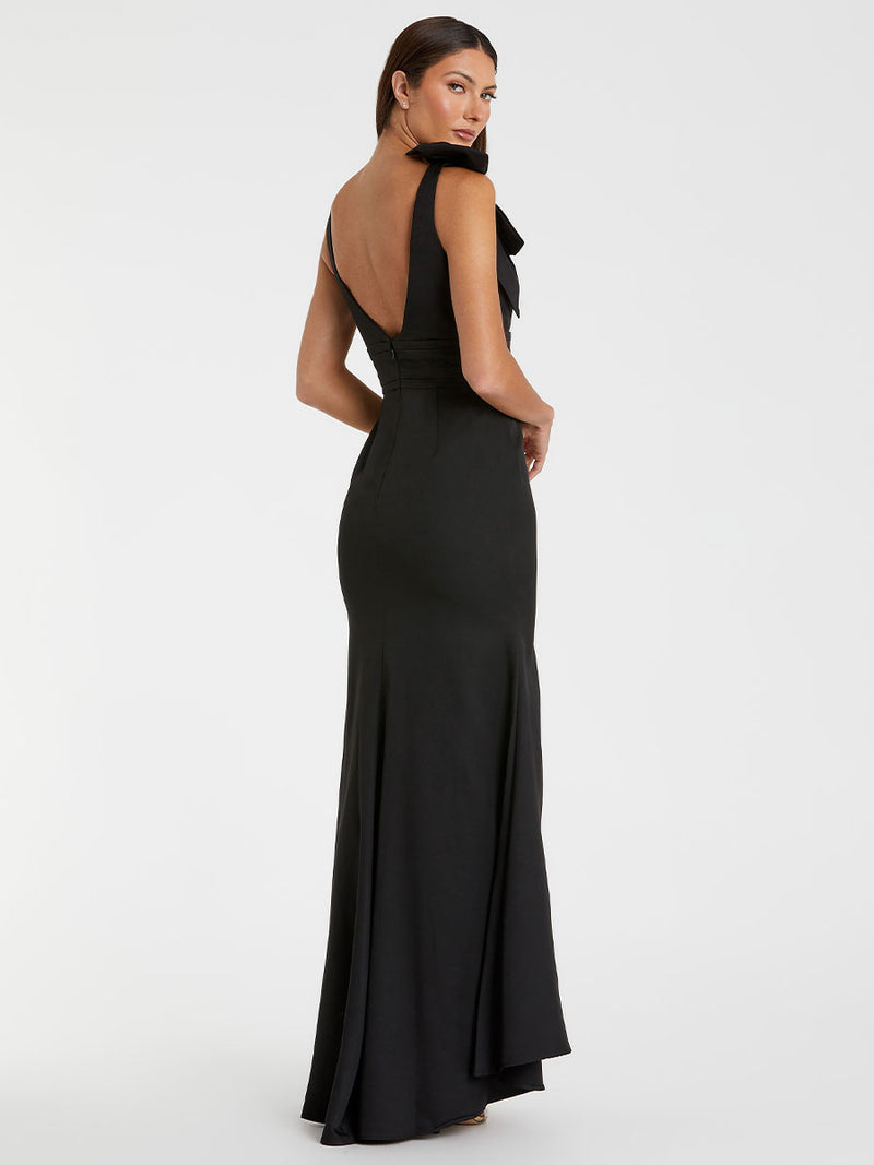 Sleeveless V Neck Bow Detail Mermaid Gown