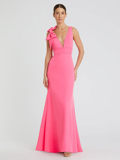 Sleeveless V Neck Bow Detail Mermaid Gown