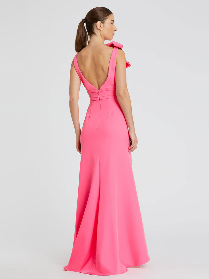 Sleeveless V Neck Bow Detail Mermaid Gown