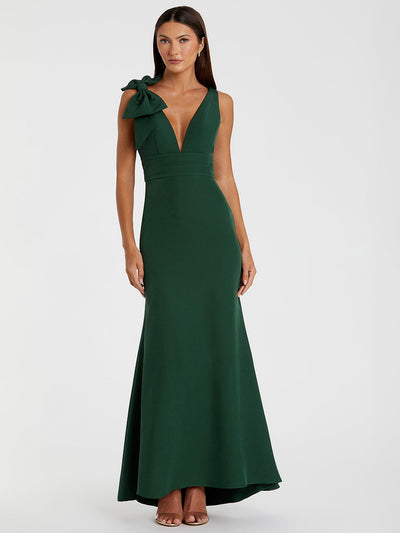 Sleeveless V Neck Bow Detail Mermaid Gown