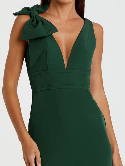 Sleeveless V Neck Bow Detail Mermaid Gown