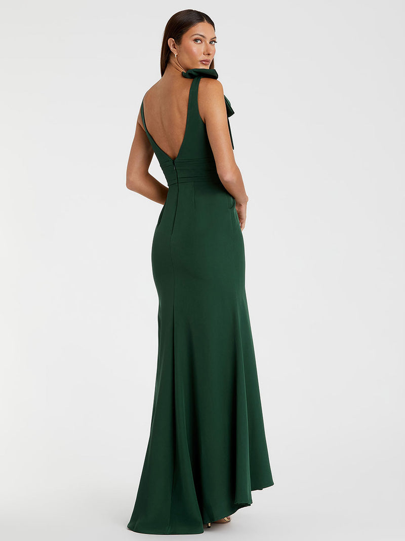 Sleeveless V Neck Bow Detail Mermaid Gown