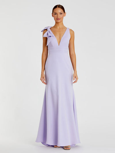 Sleeveless V Neck Bow Detail Mermaid Gown