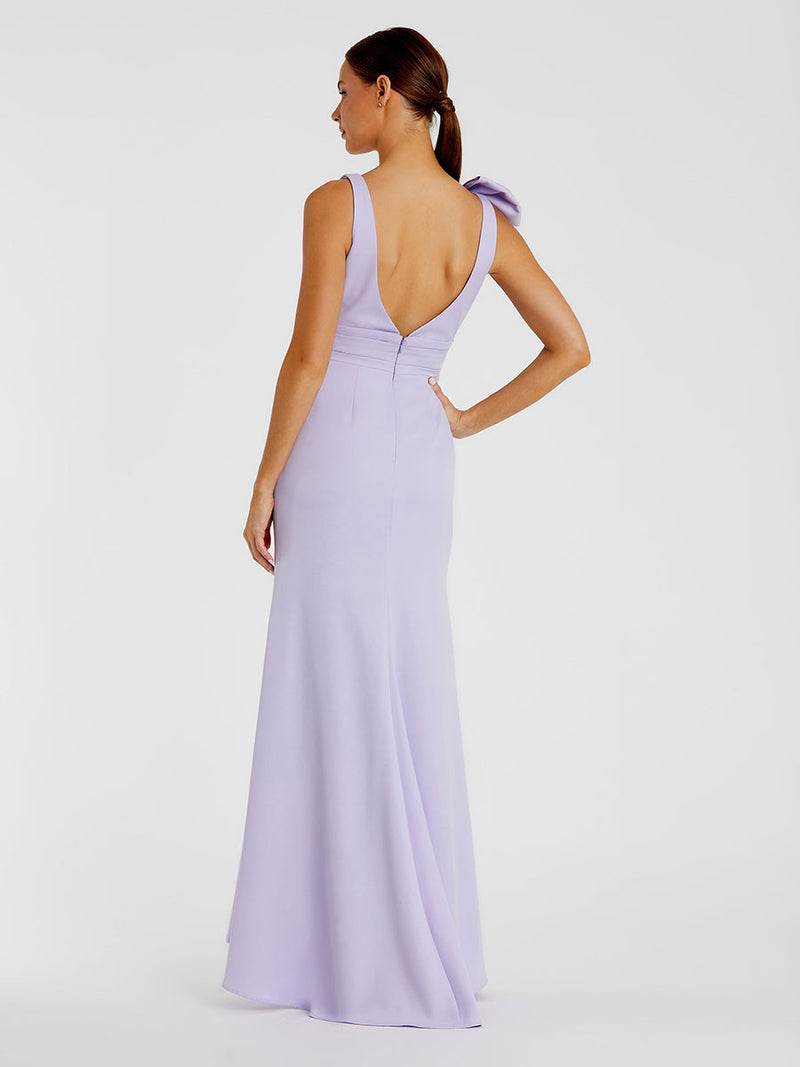 Sleeveless V Neck Bow Detail Mermaid Gown