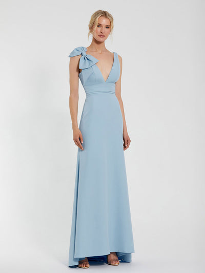 Sleeveless V Neck Bow Detail Mermaid Gown