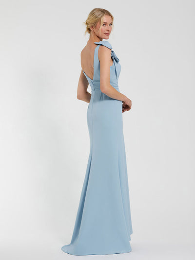 Sleeveless V Neck Bow Detail Mermaid Gown