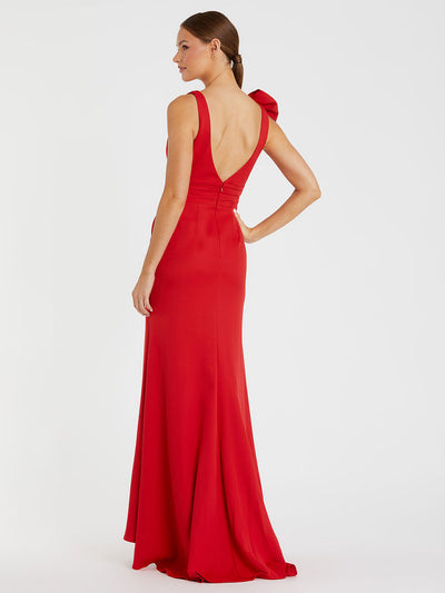Sleeveless V Neck Bow Detail Mermaid Gown