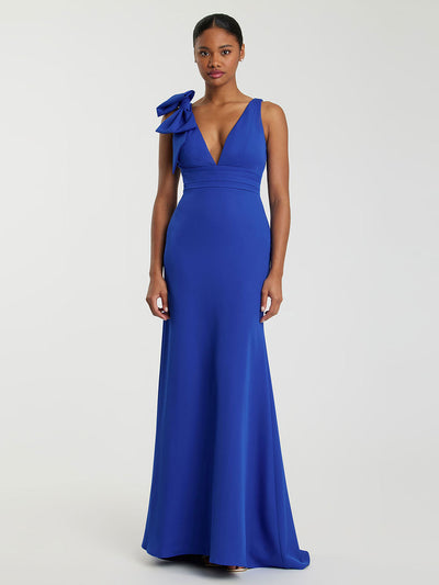 Sleeveless V Neck Bow Detail Mermaid Gown