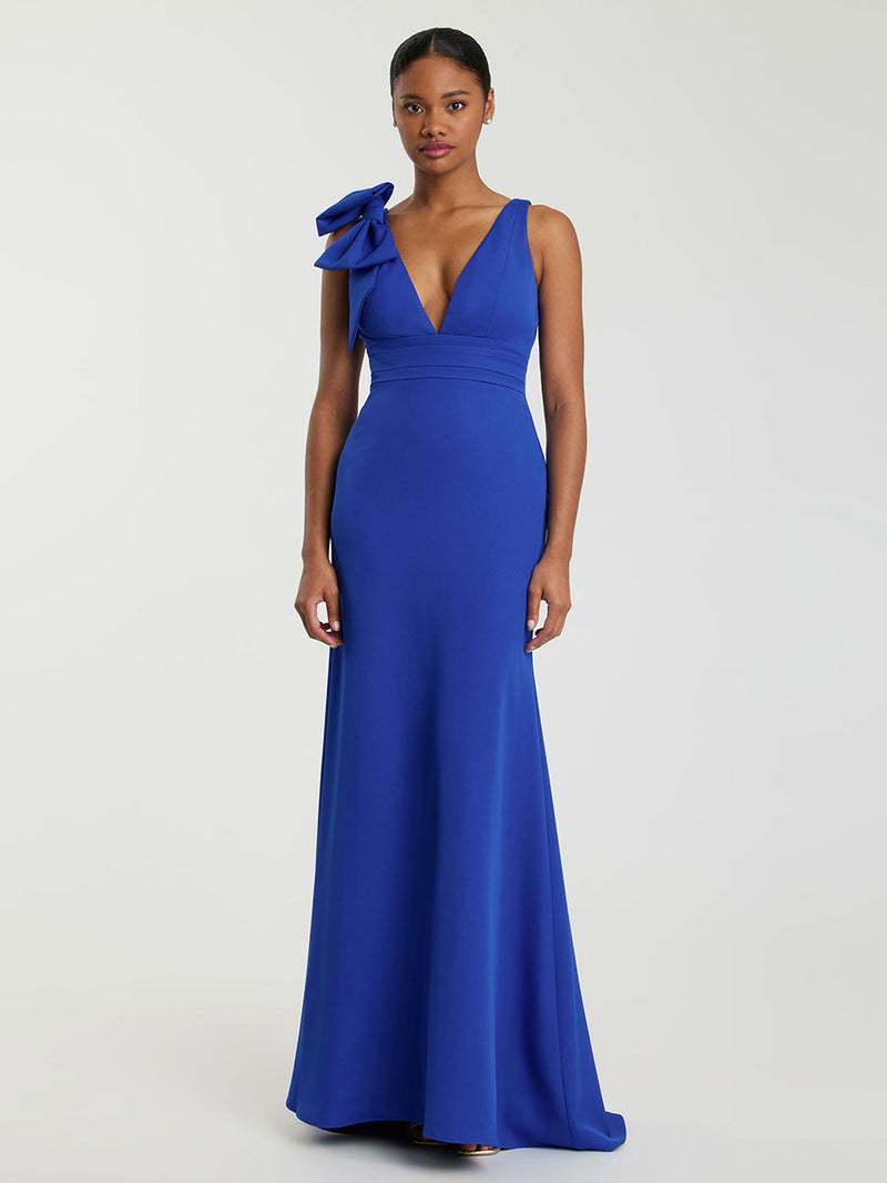 Sleeveless V Neck Bow Detail Mermaid Gown
