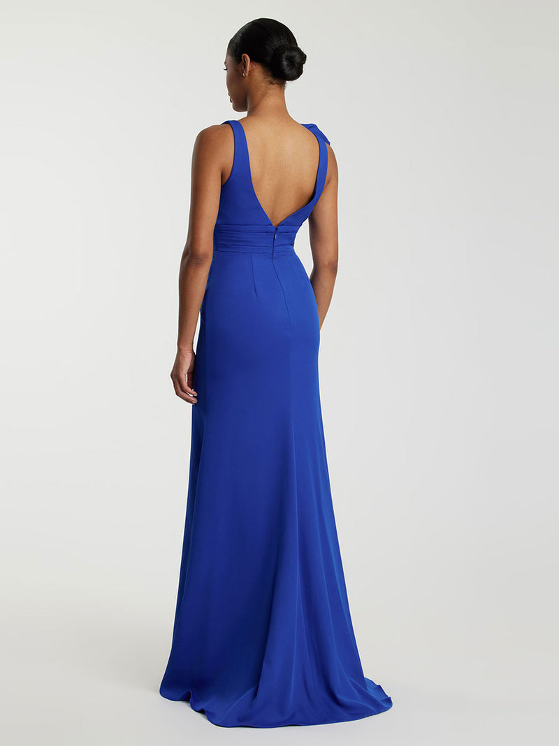 Sleeveless V Neck Bow Detail Mermaid Gown