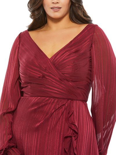 Striped Faux Wrap Bishop Sleeve Gown